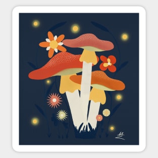 Colorful Mushrooms & Abstract Flowers - Nightfall Sticker